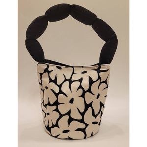 Bucket Handbag Round with Padded Handle Daisy Print Black White